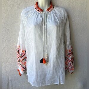 LSundance Leda Embroidered Top Peasant Tassels